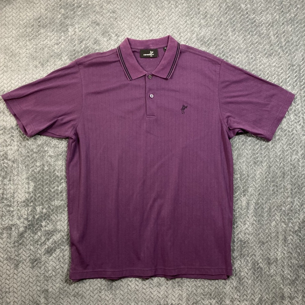 Ashworth Polo Shirt Mens L Striped Purple Embroidered Logo Golf Short Sleeve VTG